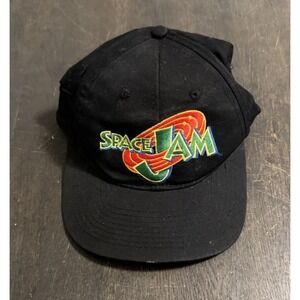 Vintage Space Jam Hat Cap Snap Back Black Embroidered Movie Basketball Mens 90s